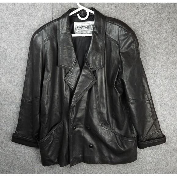 Sawyer of Napa Leather Jacket Men's Large Black Button Heavy Pockets EUC